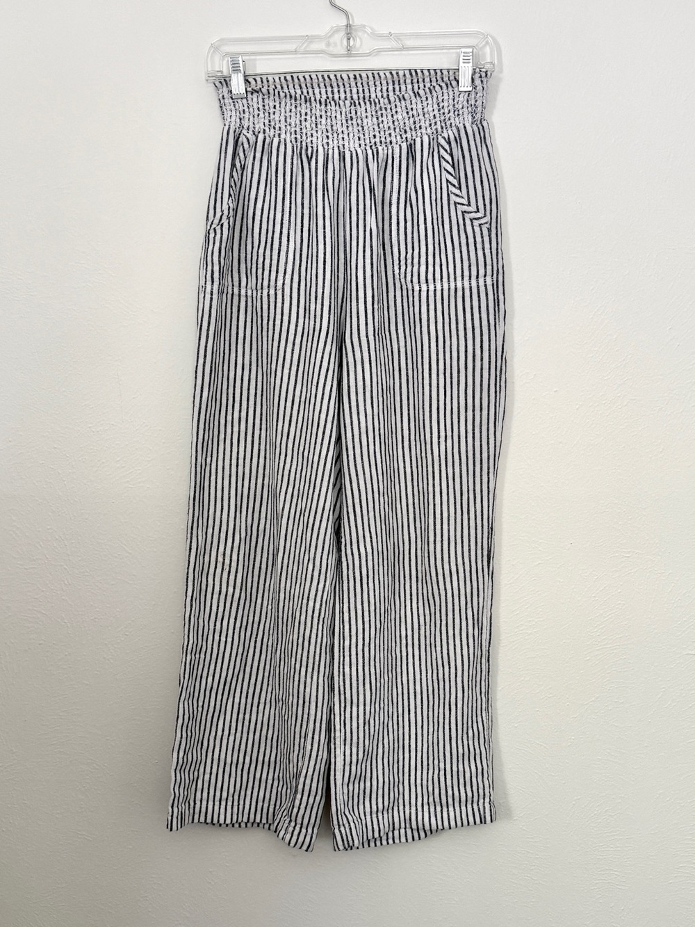 Linen Blend Striped White Stretchy Loose Wide Leg Pants Definitions by d.jeans